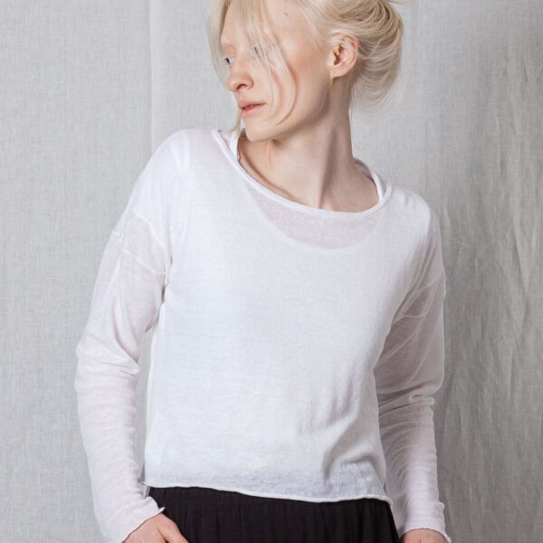 Lemaca Cropped Pullover – Lightweight Linen Cotton Knit Sweater