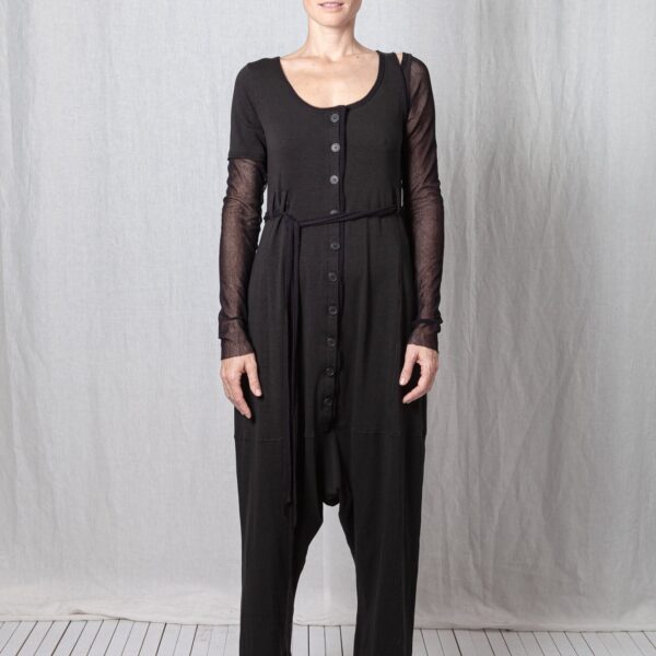 Lemaca Patched Cotton Overalls – Jersey & Mesh Layered Jumpsuit